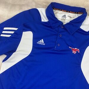Adidas Mens SMU Mustangs Climalite Polo Shirt Blue White Colorblock Size Medium